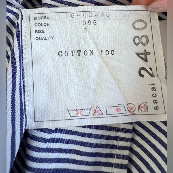 Sacai Blue & White Striped Pleated Back Button Down Long Sleeve Shirt 3‎ / M - Picture 6 of 10